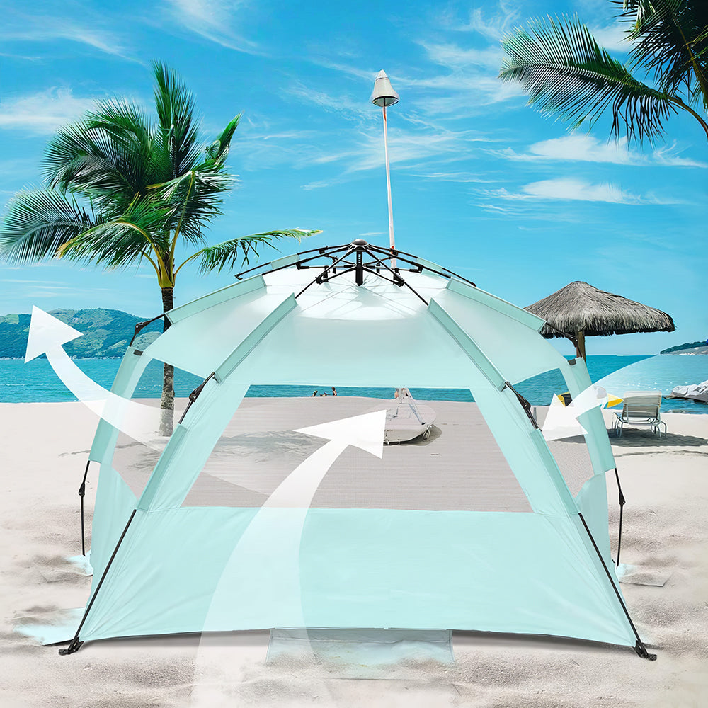 Deluxe Pop Up Beach Tent 99in, UV Protection 3-6 Person w/Extendable Floor
