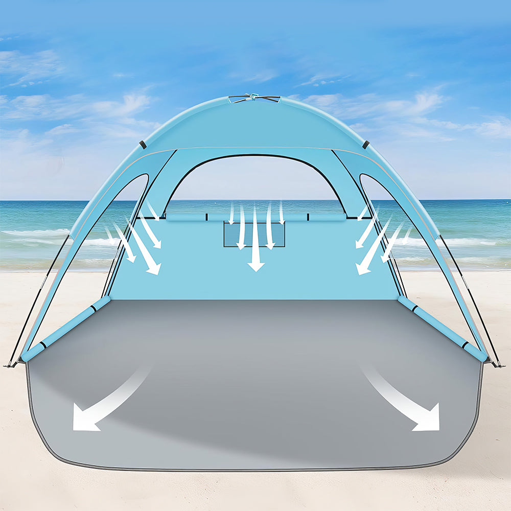 UPF 50+ Beach Tent 3 Person, 8mm Poles & Carry Bag, Portable Sun Shelter