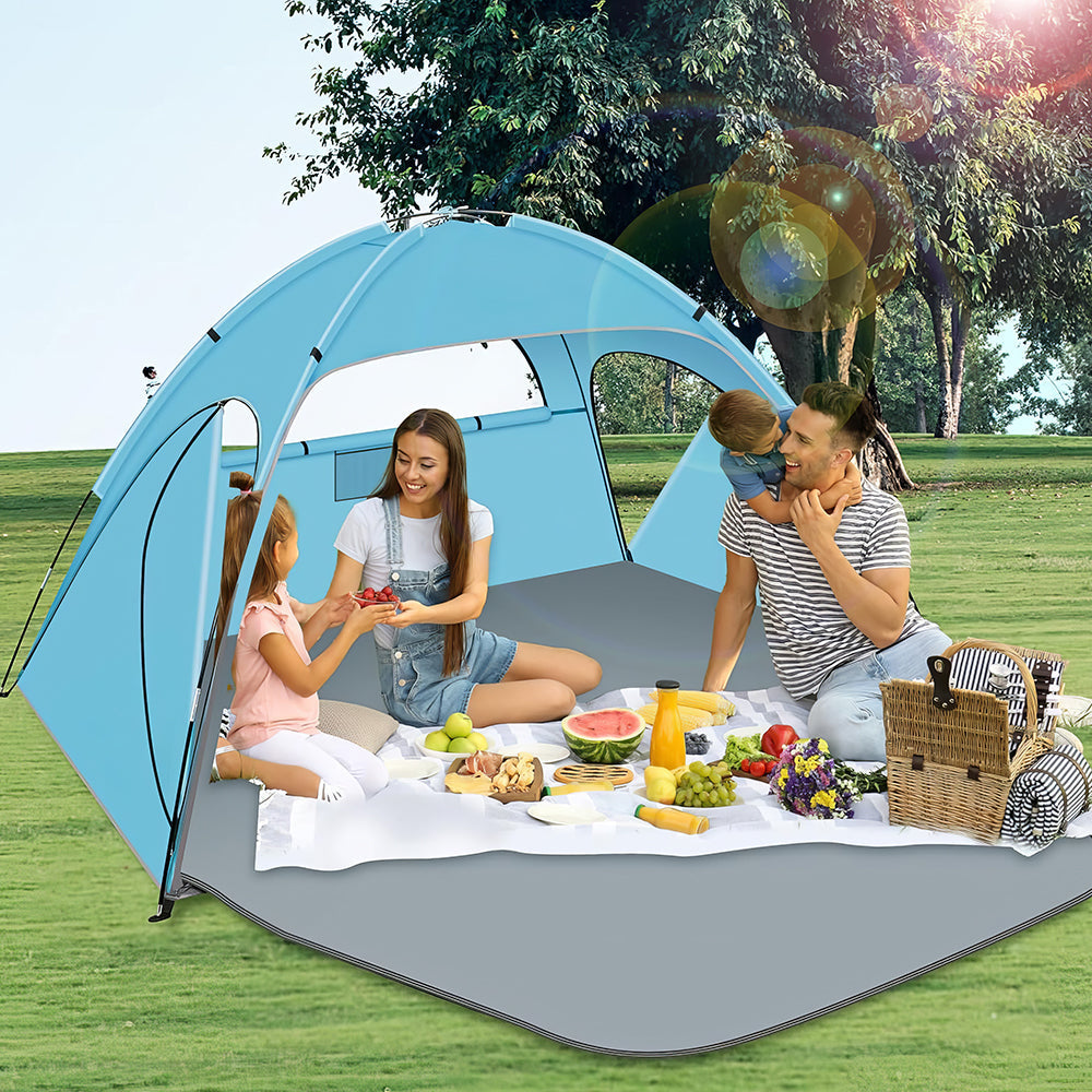 UPF 50+ Beach Tent 3 Person, 8mm Poles & Carry Bag, Portable Sun Shelter