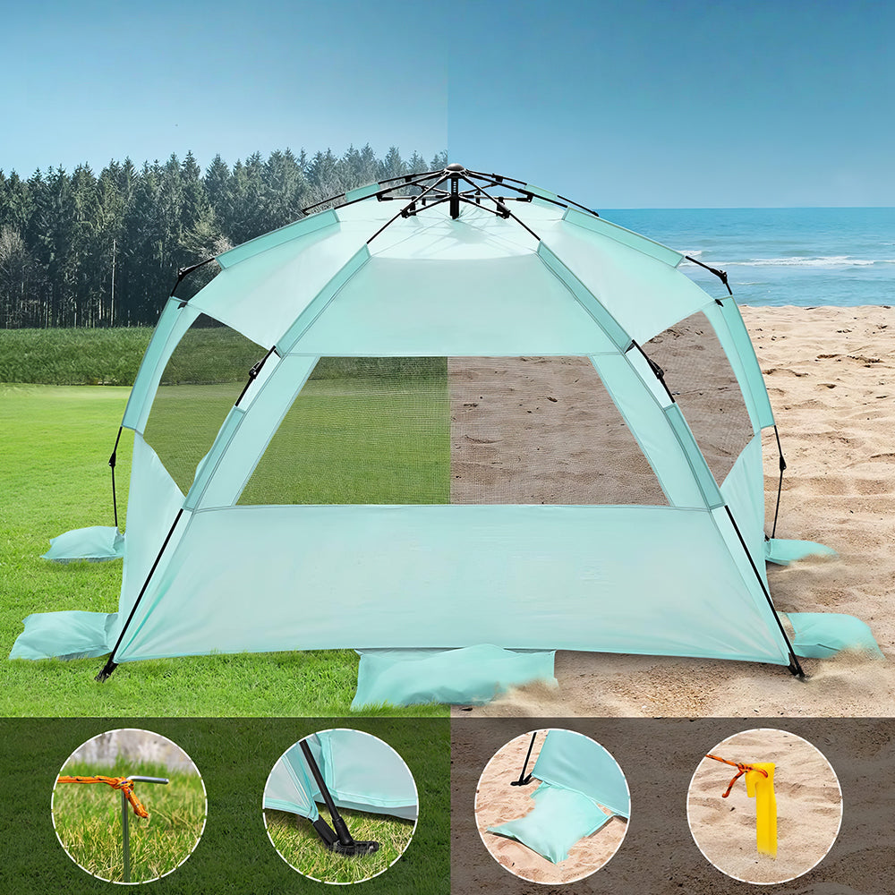 Deluxe Pop Up Beach Tent 99in, UV Protection 3-6 Person w/Extendable Floor