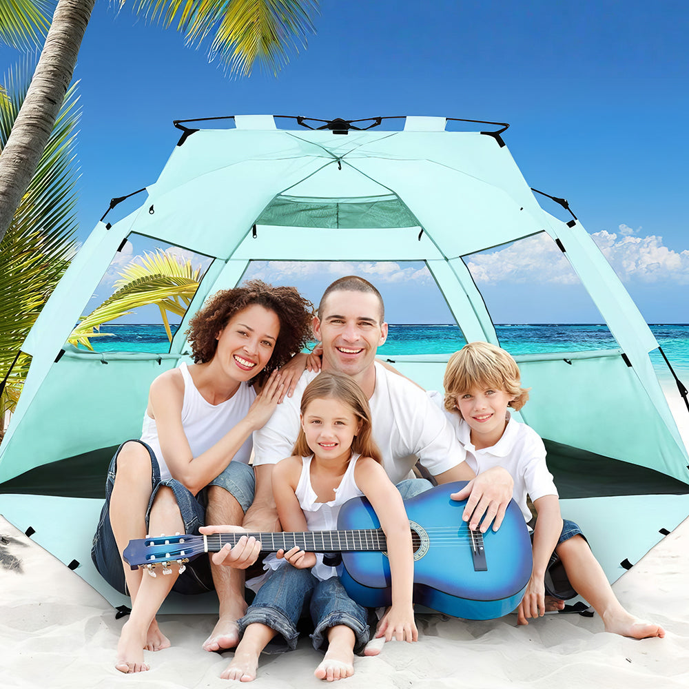 Deluxe Pop Up Beach Tent 99in, UV Protection 3-6 Person w/Extendable Floor