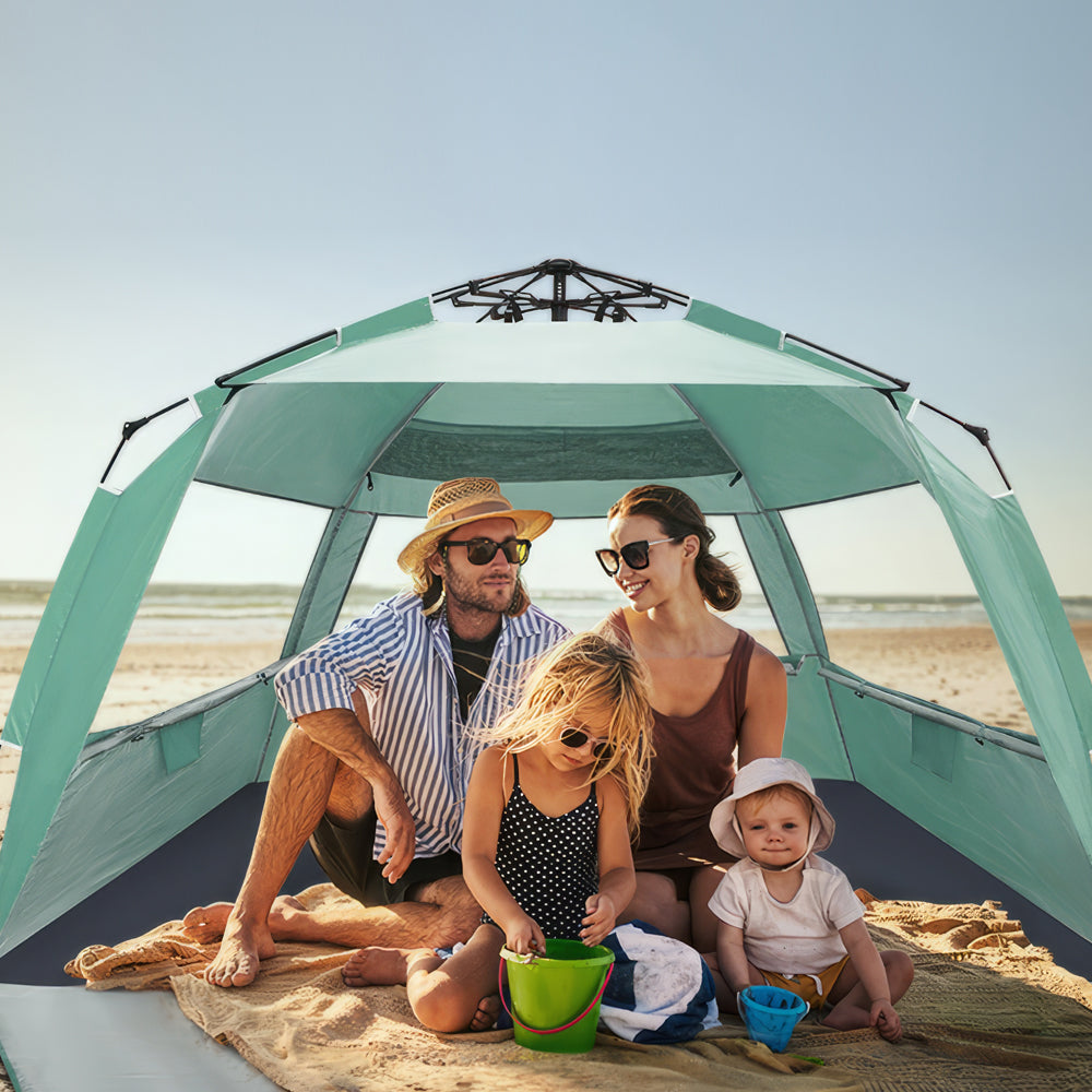Deluxe Pop Up Beach Tent 99in, UV Protection 3-6 Person w/Extendable Floor