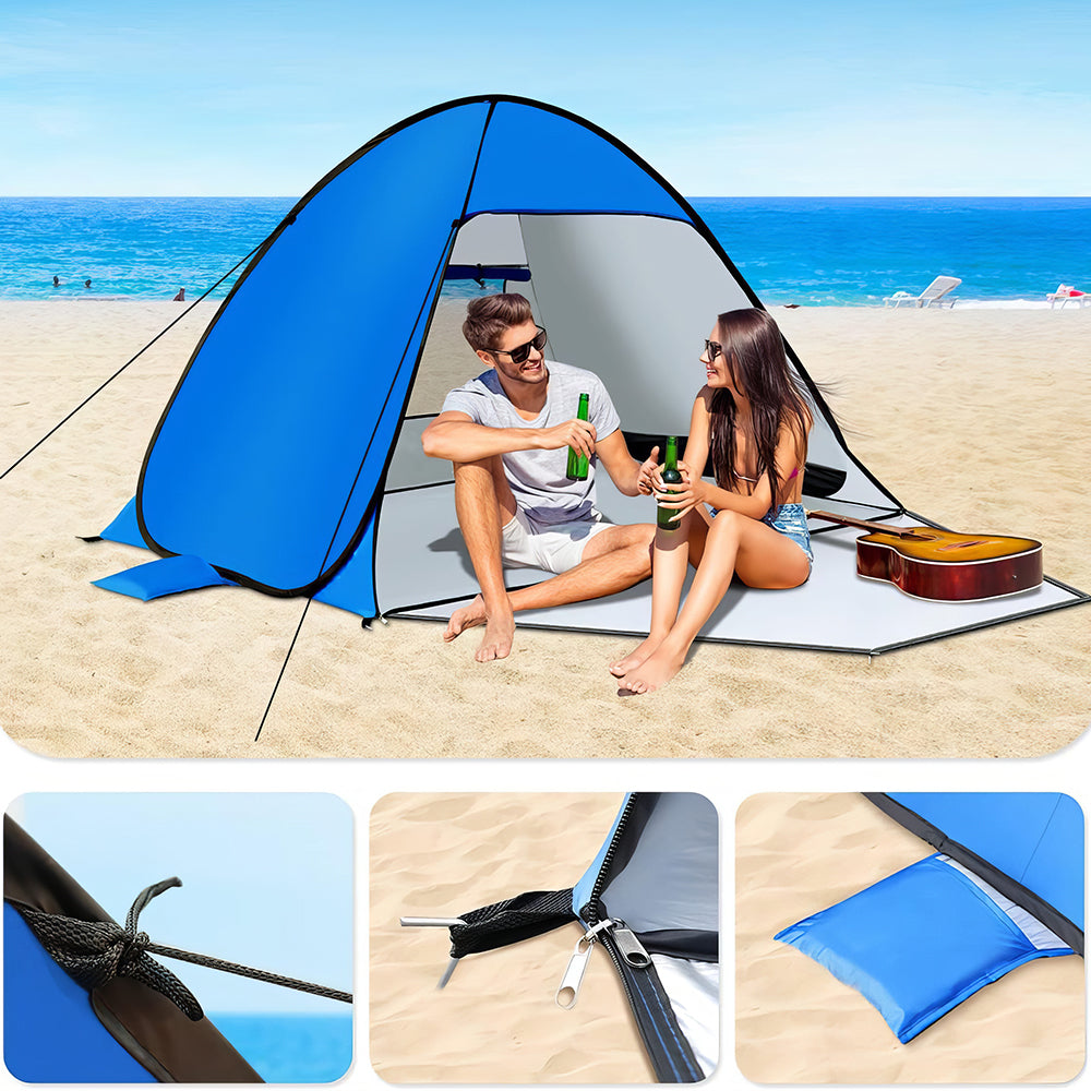UPF 50+ Pop Up Beach Tent 1-4 Person, Lightweight 2.5lb Sun Shelter